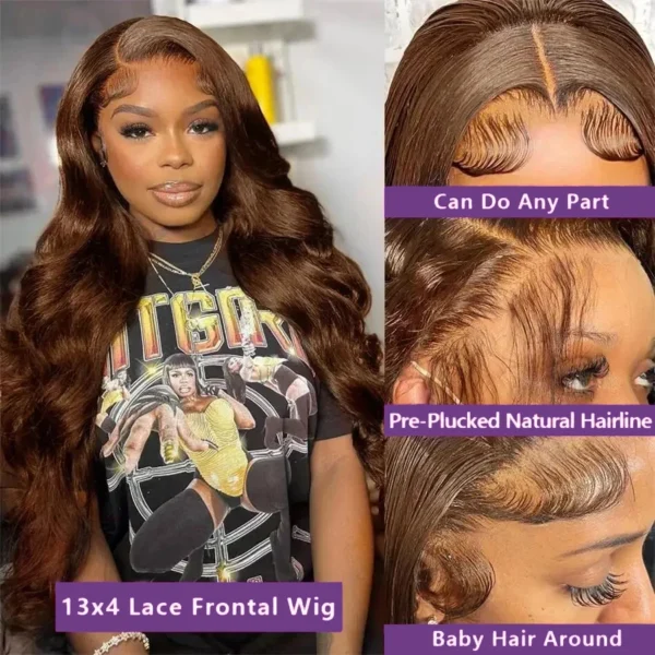 Mossily HD 300% 30 40 Inchs 13x6 Body Wave Lace Front Human Hair Wigs Chocolate Brown 13x4 Lace Frontal Wig Transparent - Image 19