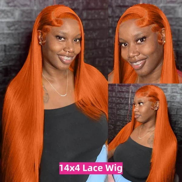 30 42 Inch Orange Ginger 14X4 Lace Front Wigs Human Hair Bone Straight 13x6 HD Lace Frontal Wig 350 Colored Preplucked Brazilian - Image 5