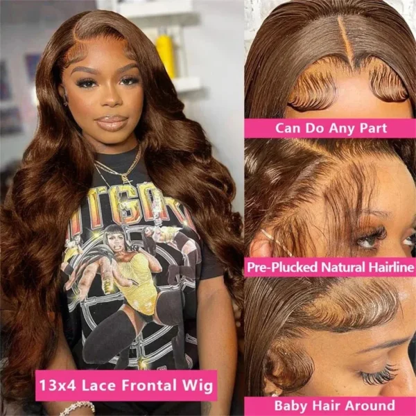 200 Density Chocolate Brown Body Wave Lace Front Human Hair Wigs Brazilian HD Lace Frontal Wigs 13x5 13x7 Preplucked For Women - Image 4
