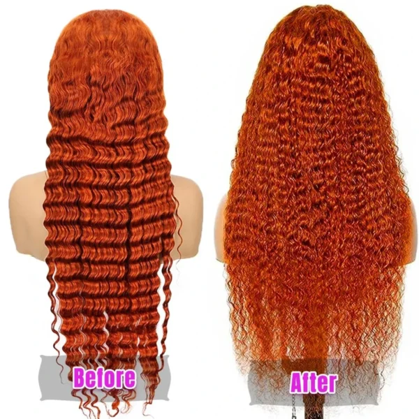 Swupod 13x4 13x6 220% Density Transparent HD Lace Front Wig for Women Deep Wave Remy Human Hair Ginger Orange 350# Loose Curly - Image 5