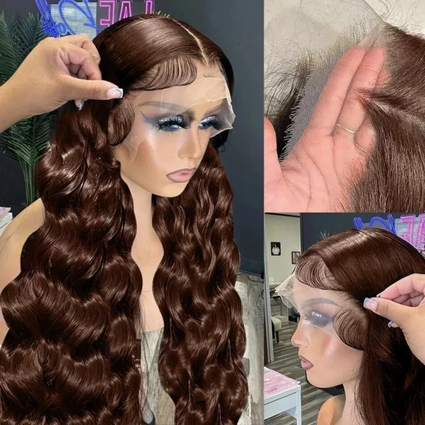 Mossily HD 300% 30 40 Inchs 13x6 Body Wave Lace Front Human Hair Wigs Chocolate Brown 13x4 Lace Frontal Wig Transparent - Image 18