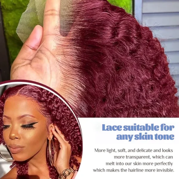 99J Burgundy Short Bob Wigs Human Hair Wig 13x4 Lace Front Wig Deep Wave Pre plucked Transparent Lace Frontal Wig 250 Density - Image 3