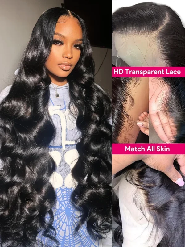 300% High Density 40 Inch Body Wave 13x4 13x6 HD Lace Front Human Hair Wigs Pre Plucked Water Wave Lace Frontal Wig For Women - Image 3