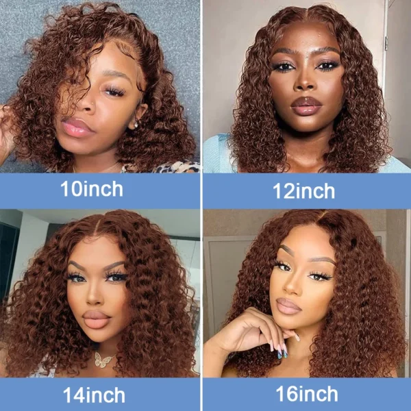 250 Density Chocolate Short Bob Wigs Human Hair Wig 13x4 HD Lace Front Wig Deep Wave Pre plucked Transparent Lace Frontal Wig - Image 5
