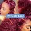 99J Burgundy Short Bob Wigs Human Hair Wig 13x4 Lace Front Wig Deep Wave Pre plucked Transparent Lace Frontal Wig 250 Density - Image 4