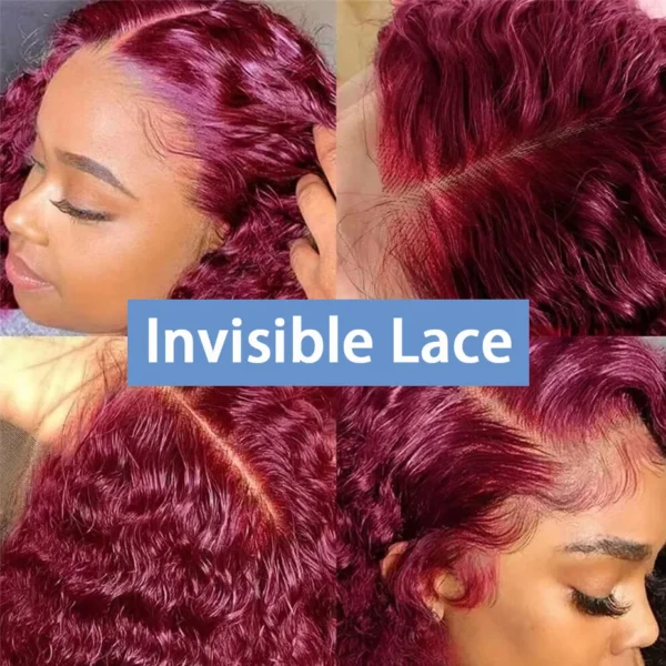 99J Burgundy Short Bob Wigs Human Hair Wig 13x4 Lace Front Wig Deep Wave Pre plucked Transparent Lace Frontal Wig 250 Density - Image 4