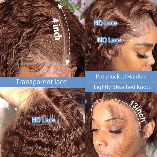 250 Density Chocolate Short Bob Wigs Human Hair Wig 13x4 HD Lace Front Wig Deep Wave Pre plucked Transparent Lace Frontal Wig - Image 8