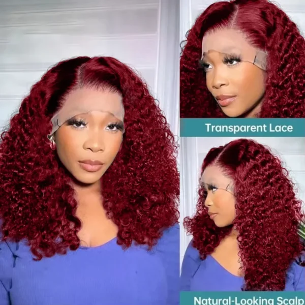 99J Burgundy Short Bob Glueless Hair Wig 13x4 Lace Front Wig Human Hair Red Colored Deep Wave Lace Frontal Wig For Women - Image 5
