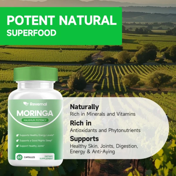 Moringa Powder Capsules - 800mg of Pure Nutrient-Rich Moringa Powder - A Natural Green Antioxidant Superfood - Supports Energy - Image 3