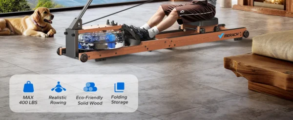 MERACH Water Rowing Machines for Home, Foldable Row Machine with 400LBS Weight Capacity, Dedicated Monitor and Comfortable Seat - Image 9