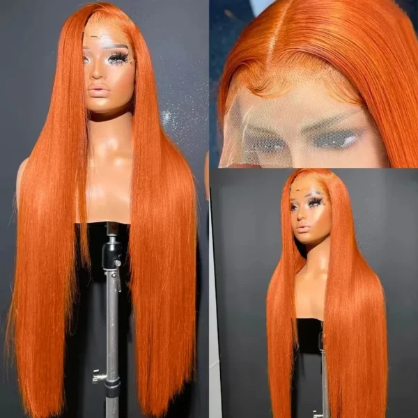 30 42 Inch Orange Ginger 14X4 Lace Front Wigs Human Hair Bone Straight 13x6 HD Lace Frontal Wig 350 Colored Preplucked Brazilian - Image 3