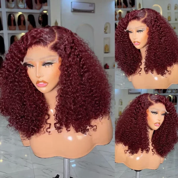 99J Burgundy Short Bob Wigs Human Hair Wig 13x4 Lace Front Wig Deep Wave Pre plucked Transparent Lace Frontal Wig 250 Density - Image 2