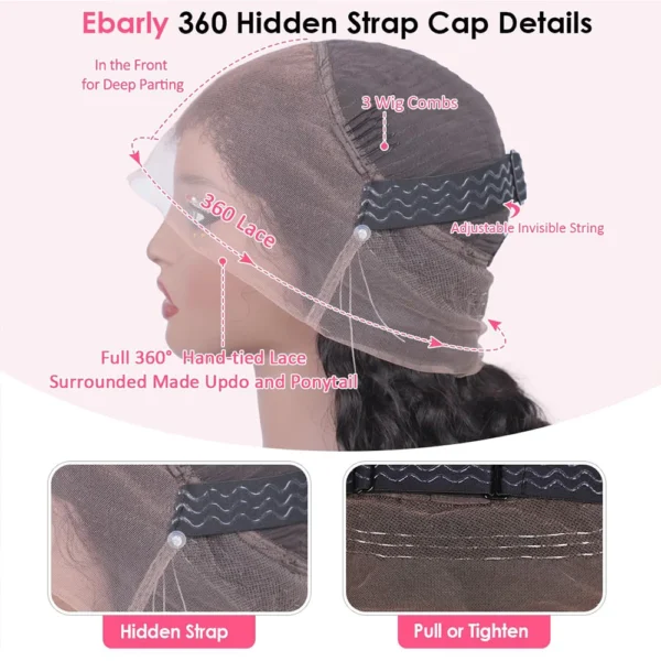Invisi Strap HD 360 Full Lace Wig Human Hair 250 Density Precut 360 Lace Front Wig Deep Curly Glueless Wig Human Hair Wig - Image 6