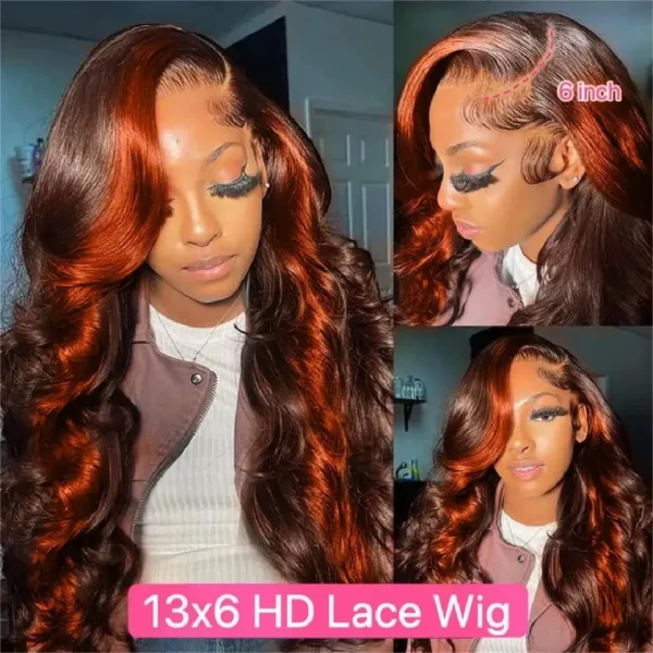 30 32 Inch Highlight 13x6 HD Lace Front Wigs Human Hair Ginger Orange 1B/350 Wet And Wavy 13x5 Body Wave Ombre Wig For Women - Image 5