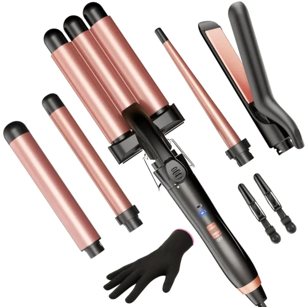 BESTOPE PRO 5 in 1 Wand Curling Iron-Curling Wand Set with Hair Straightener, 3 Barrels Hair Crimper Iron, 3 Ceramic Curling Iro - Image 7