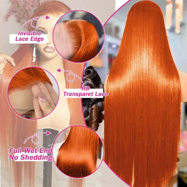 30 42 Inch Orange Ginger 14X4 Lace Front Wigs Human Hair Bone Straight 13x6 HD Lace Frontal Wig 350 Colored Preplucked Brazilian - Image 2