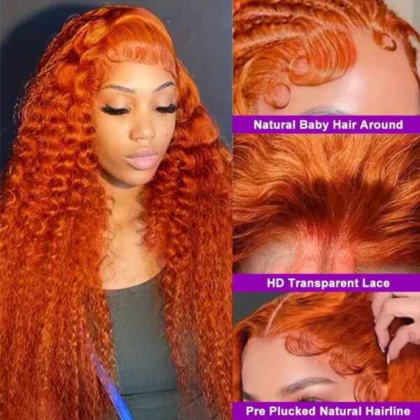 Swupod 13x4 13x6 220% Density Transparent HD Lace Front Wig for Women Deep Wave Remy Human Hair Ginger Orange 350# Loose Curly - Image 6