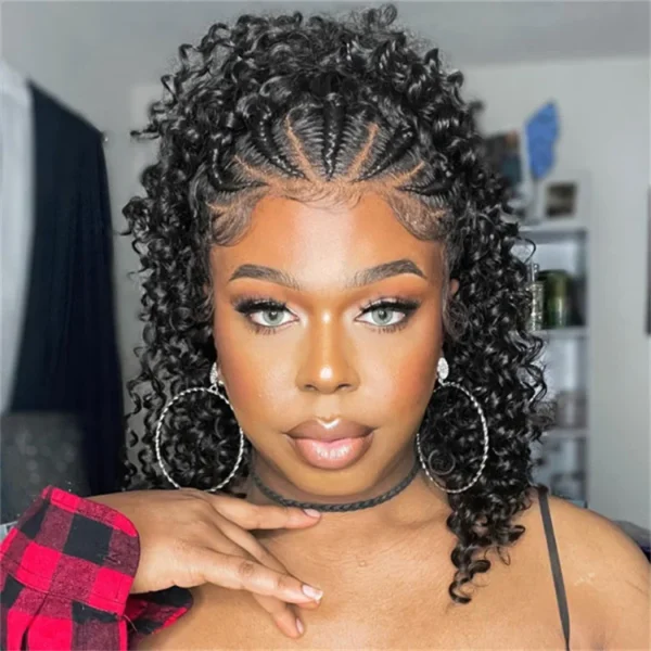 Afro Kinky Curly 13x4 Lace Front Braided 100% human hair Wigs For Women 16 Inch Hand Weaving Large Lace Baby Hair Glueless Wig - Image 7