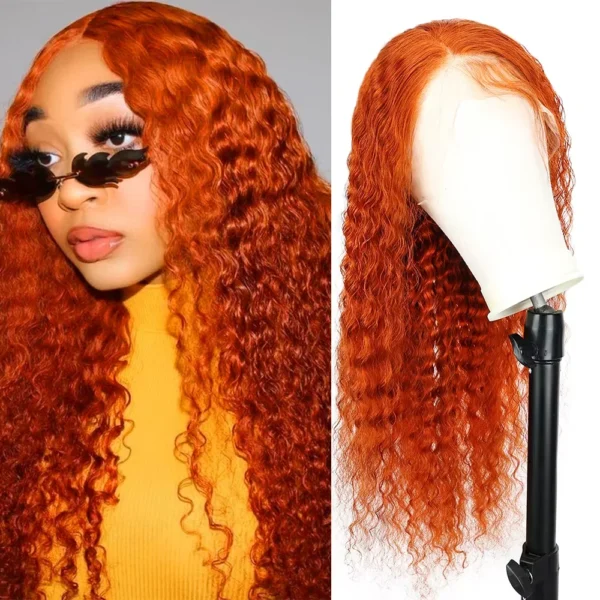 Swupod 13x4 13x6 220% Density Transparent HD Lace Front Wig for Women Deep Wave Remy Human Hair Ginger Orange 350# Loose Curly - Image 3