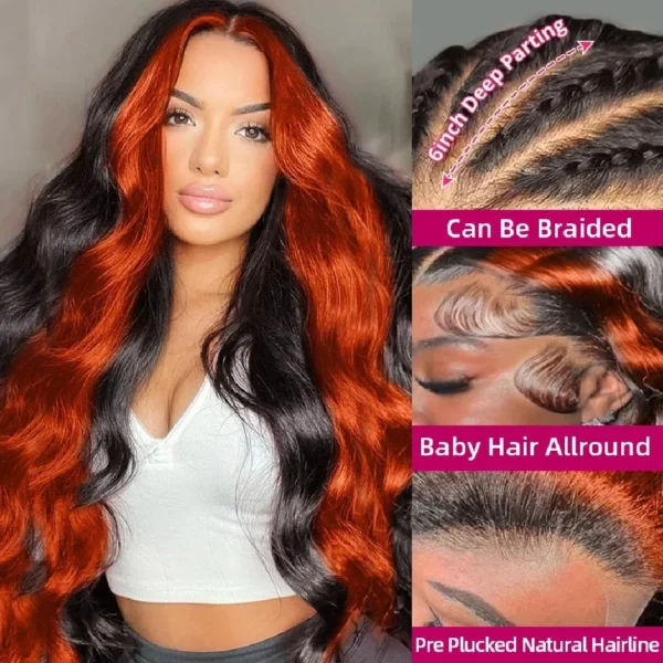 30 32 Inch Highlight 13x6 HD Lace Front Wigs Human Hair Ginger Orange 1B/350 Wet And Wavy 13x5 Body Wave Ombre Wig For Women - Image 2