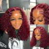 99J Burgundy Short Bob Wigs Human Hair Wig 13x4 Lace Front Wig Deep Wave Pre plucked Transparent Lace Frontal Wig 250 Density - Image 5