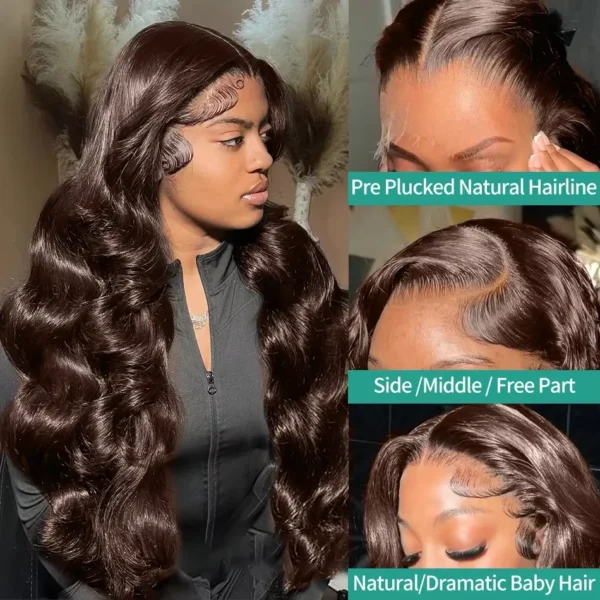 Mossily HD 300% 30 40 Inchs 13x6 Body Wave Lace Front Human Hair Wigs Chocolate Brown 13x4 Lace Frontal Wig Transparent - Image 3