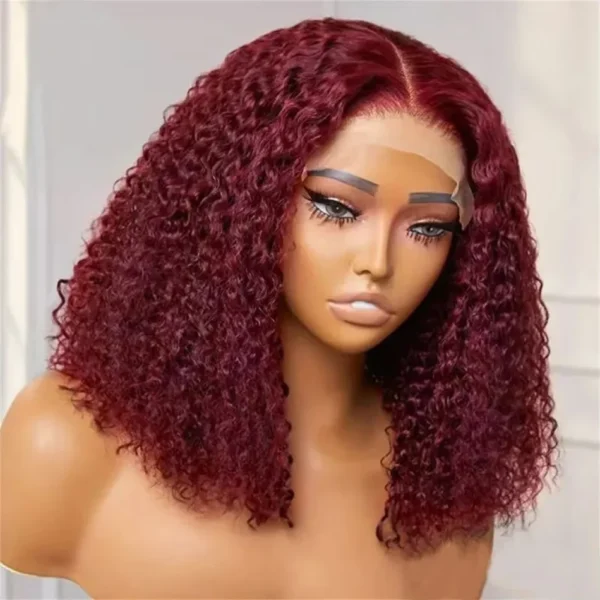 99J Burgundy Short Bob Glueless Hair Wig 13x4 Lace Front Wig Human Hair Red Colored Deep Wave Lace Frontal Wig For Women - Image 7