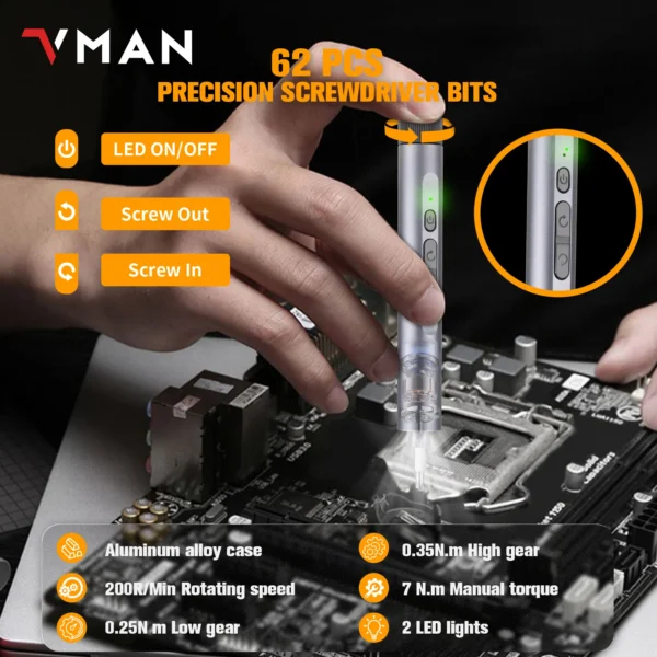 VMAN 138 in 1 Electric Precision Cordless Screwdriver set Magnetic Bits Laptop PC iPhone Glasses Repair Tool Multifunction Kit - Image 4
