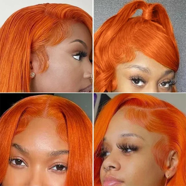 30 Inch Straight Orange Ginger Lace Front Wigs Human Hair 350 Colored Brazilian 13X6 HD Transparent Lace Frontal Wigs For Women - Image 3