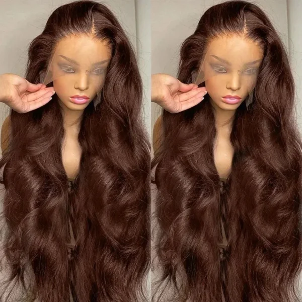 200 Density Chocolate Brown Body Wave Lace Front Human Hair Wigs Brazilian HD Lace Frontal Wigs 13x5 13x7 Preplucked For Women - Image 3
