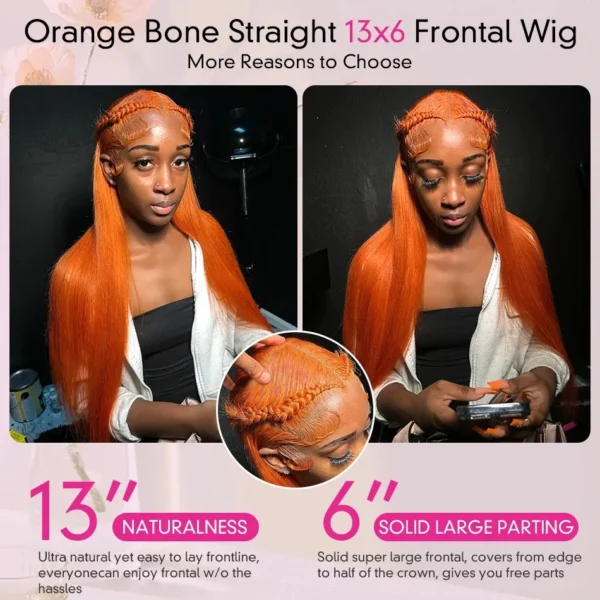 30 42 Inch Orange Ginger 14X4 Lace Front Wigs Human Hair Bone Straight 13x6 HD Lace Frontal Wig 350 Colored Preplucked Brazilian - Image 4