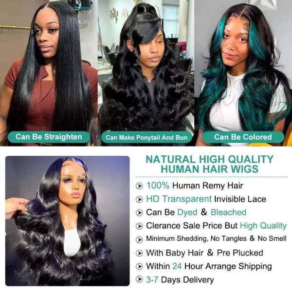 300% High Density 40 Inch Body Wave 13x4 13x6 HD Lace Front Human Hair Wigs Pre Plucked Water Wave Lace Frontal Wig For Women - Image 23