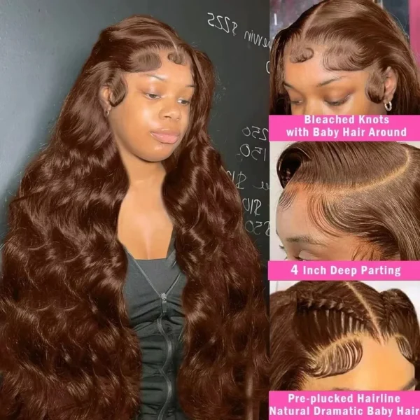 Mossily HD 300% 30 40 Inchs 13x6 Body Wave Lace Front Human Hair Wigs Chocolate Brown 13x4 Lace Frontal Wig Transparent - Image 25