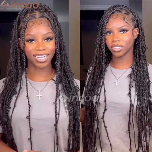 36 Inches Synthetic Lace Braided Wigs Butterfly Braids Lace Wig For Black Women Braid Wigs On Sale Clearance Box Braids Lace Wig - Image 15