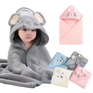 Coral Fleece Children’s Hooded Cartoon Bathrobe