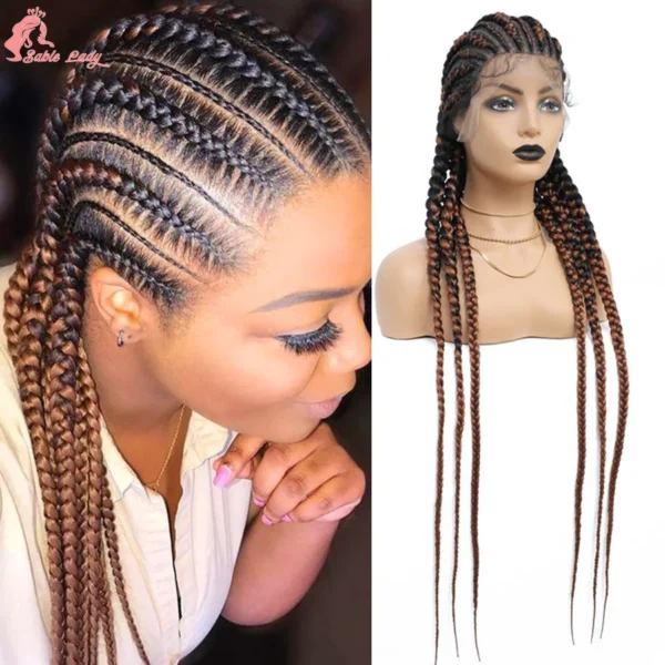 Synthetic Full Lace Front Wigs Braided Wigs For Black African Women 6 Braids With Baby Hair 36 Inches Cornrows Box Braided Wigs - Image 8