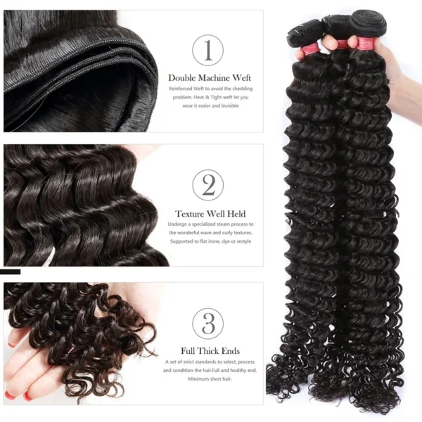 30 Inch Deep Wave 1 3 4 Bundles Deal Bralizian Hair Weave Bundles 100% Virgin Human Hair Water Wave Curly Bundles Extensions - Image 3