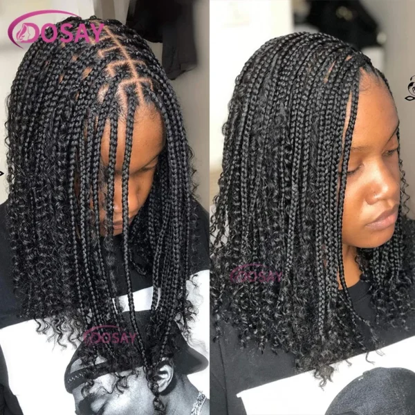 Synthetic Curly Wigs Short 360 Full Lace Boho Braids Wig 12 Inch Knotless Braided Wigs Goddess Box Braid Wig Pre-Pluck Baby Hair - Image 11