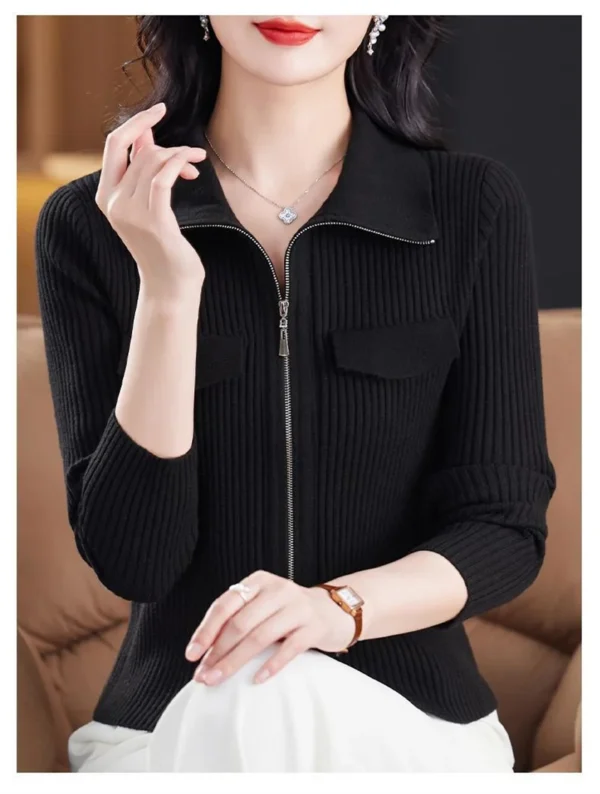 Fashion Zipper Short Knitted Cardigan Sweater 2025 Spring Autumn New Korean Versatile Coat Top Turn-Down Col Sweater Solid Color - Image 34