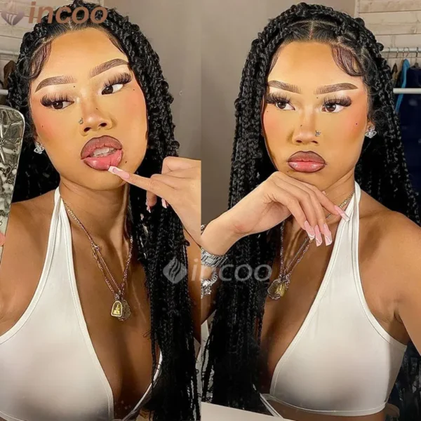 36 Inches Synthetic Lace Braided Wigs Butterfly Braids Lace Wig For Black Women Braid Wigs On Sale Clearance Box Braids Lace Wig - Image 16