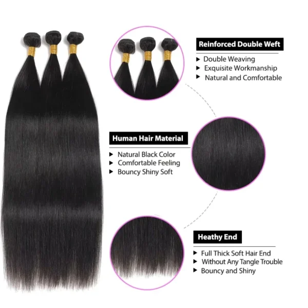 12A Straight Human Hair Bundles Brazilian Remy Hair Weave Bundles 3 Bundles 22 24 26 Inch Human Hair Extensions For Black Women - Image 3