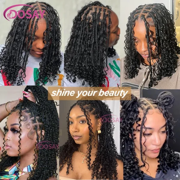 Synthetic Curly Wigs Short 360 Full Lace Boho Braids Wig 12 Inch Knotless Braided Wigs Goddess Box Braid Wig Pre-Pluck Baby Hair - Image 5