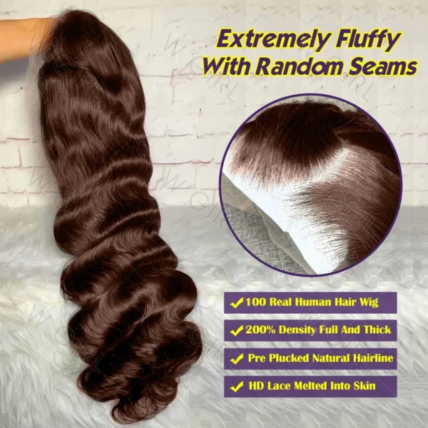 Mossily HD 300% 30 40 Inchs 13x6 Body Wave Lace Front Human Hair Wigs Chocolate Brown 13x4 Lace Frontal Wig Transparent - Image 2