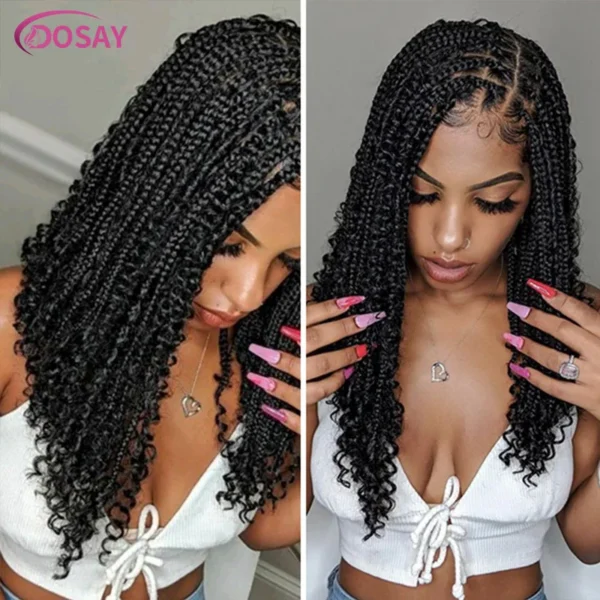 Short 12 Inch Bohemian Curly Braided Full Lace Front Wigs Knotless Box Braid Bob Wig Women Synthetic Locs Goddess Cornrow Braids - Image 2