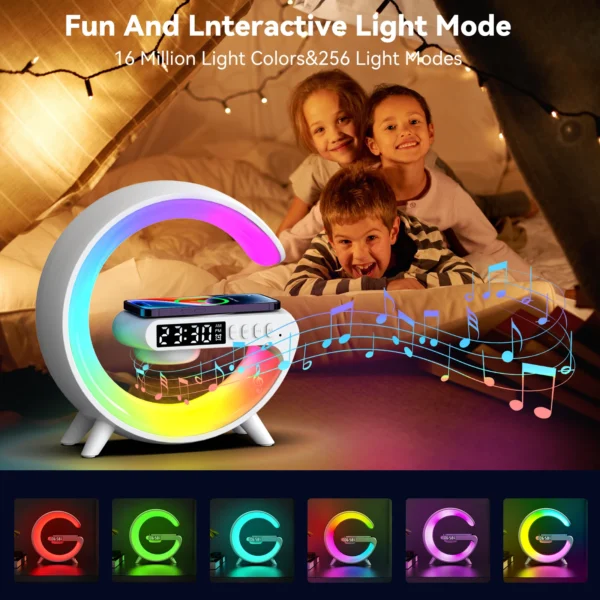 LED Smart Wake Up Light RGB Night Light with Wireless Speaker 15W Wireless Rechargeable Desk Lamp for Bedroom Bedside Game Room - Image 2