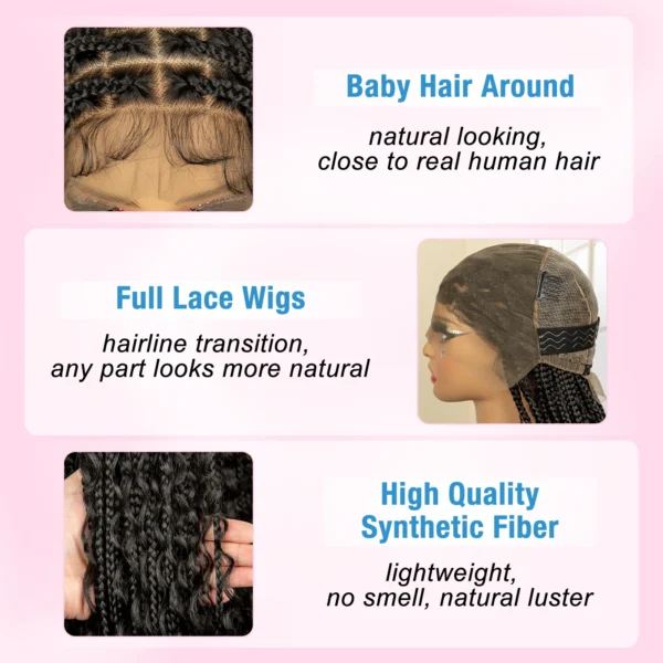 36 Inches Long Boho Braided Wigs with Baby Hair Synthetic Full Lace Knotless Box Braiding Wig with Curly Lace Frontal Wig - Image 4