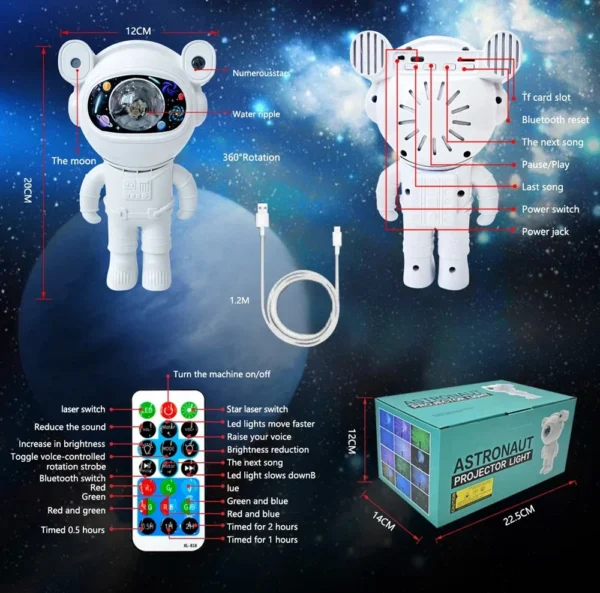 Astro Projector Astronaut Bluetooth Music Projector Astro Aurora Atmosphere Night Light - Image 11