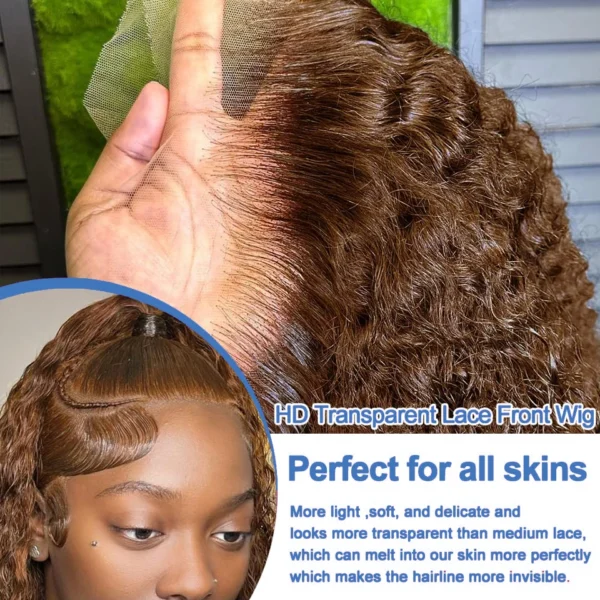 250 Density Chocolate Short Bob Wigs Human Hair Wig 13x4 HD Lace Front Wig Deep Wave Pre plucked Transparent Lace Frontal Wig - Image 4
