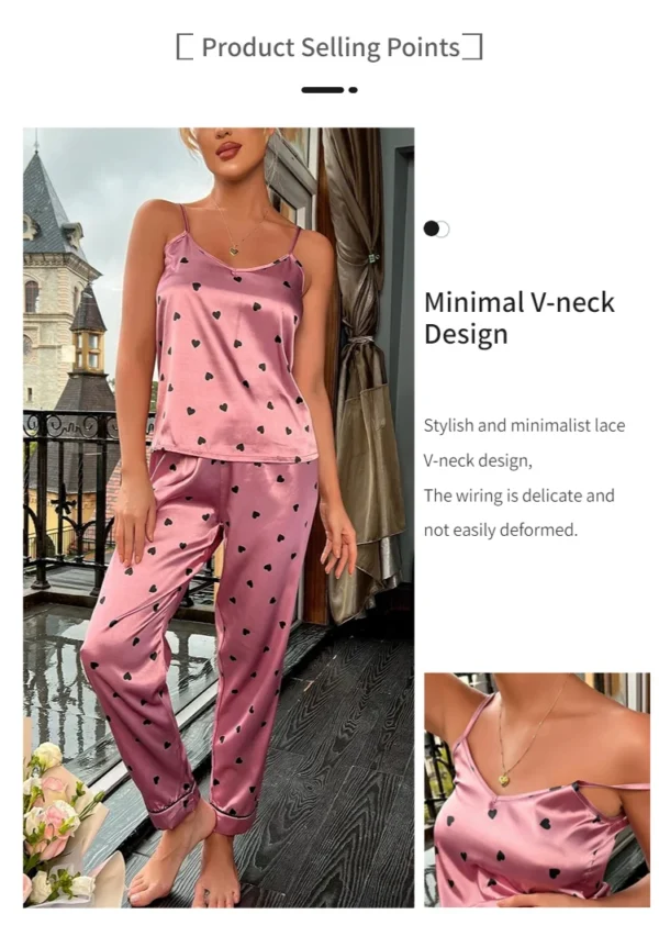 Women Satin Silk Pajamas Sets Letter Print Cami Vest Shirt With Trouser Sleepwear Ladie Sexy Pajama Lingerie Pyjamas Nightwear - Image 13