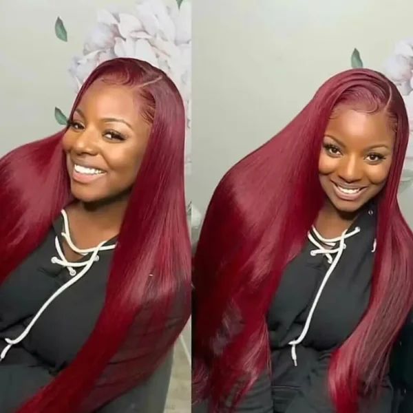 Burgundy 13x4 HD Lace Frontal Human Hair Wig Straight Red 13x6 Lace Front Human Hair Wigs 99J Colored 200% Human Hair Wig 100% - Image 2